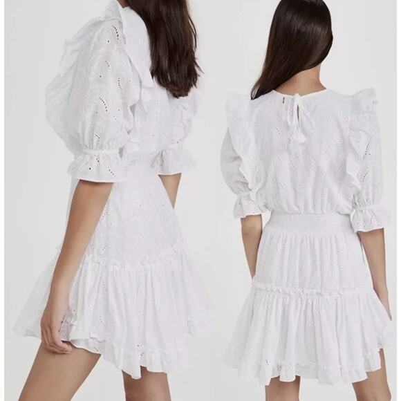 MISA Los Angeles Doutzen White Paisley Eyelet Lace Mini Dress Size Small - Picture 10 of 10